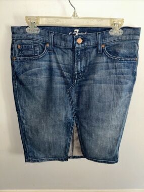 7 For All Mankind Medium Blue Denim Pencil Skirt with Front Slit